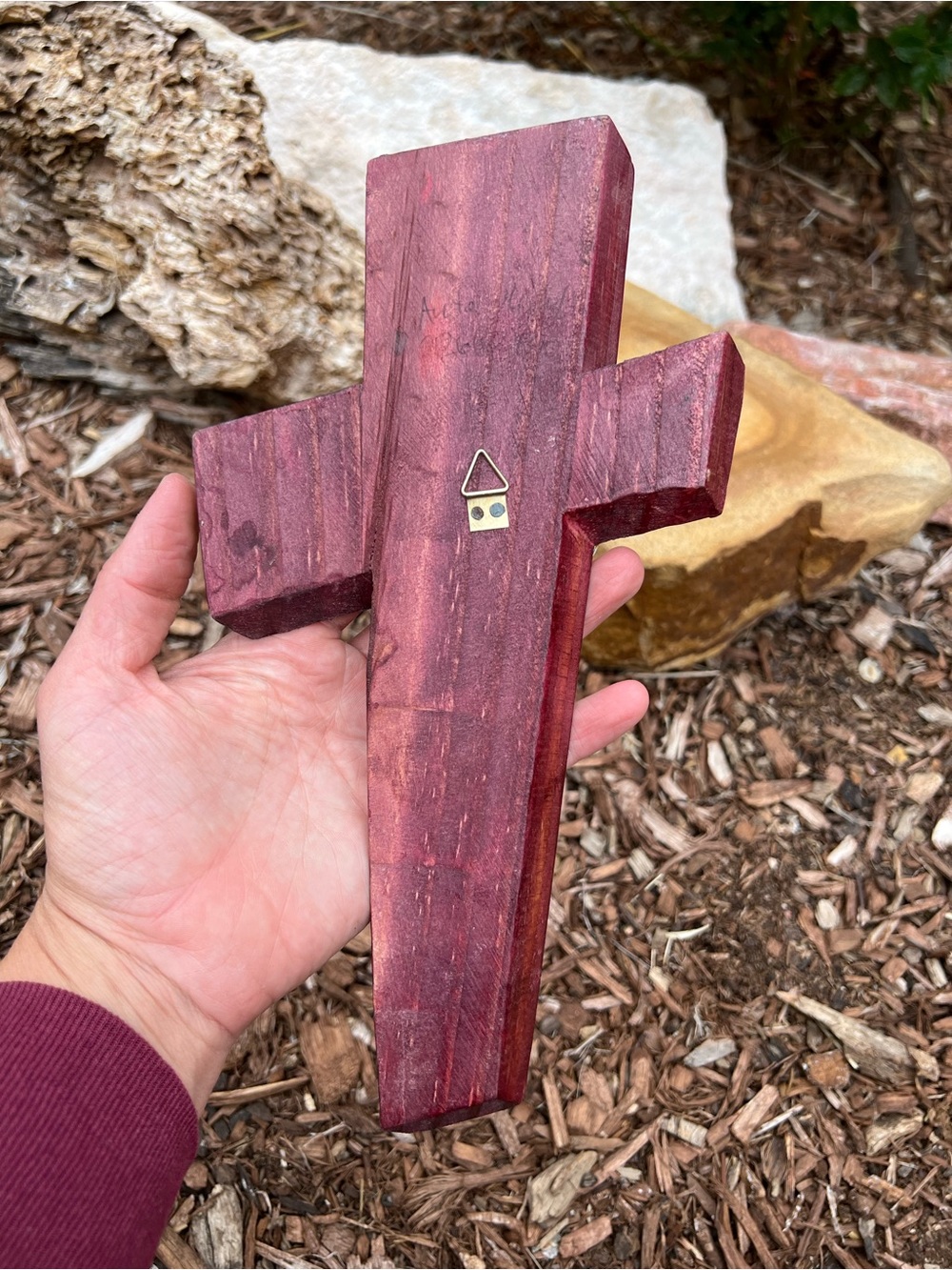 Wooden Cross Wall Art with Silver and Copper Inlay - Picture 6 of 11